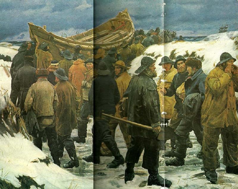 Michael Ancher redningsbaden fores gennem klitterne Norge oil painting art